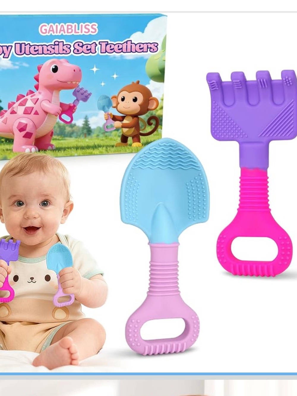 Baby Garden Teether Toys Shovel & Rake Silicone Teethers for 6-12M